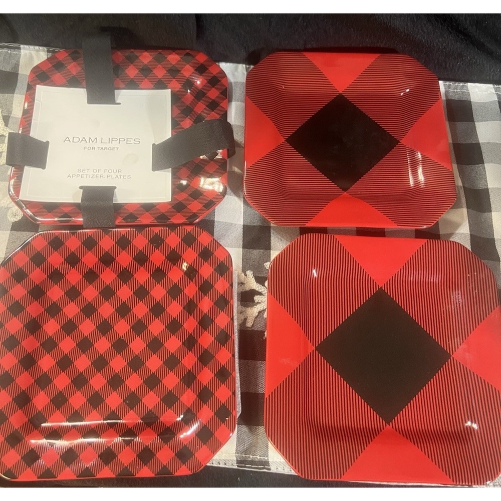 NWT Adam Lippes Set of Four Appetizer Plates RED AND BLACK‎ (2259-2260)